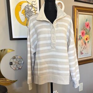 American Eagle Outfitters Cream Ribbed 1/4 button Sweater Pullover M EUC
